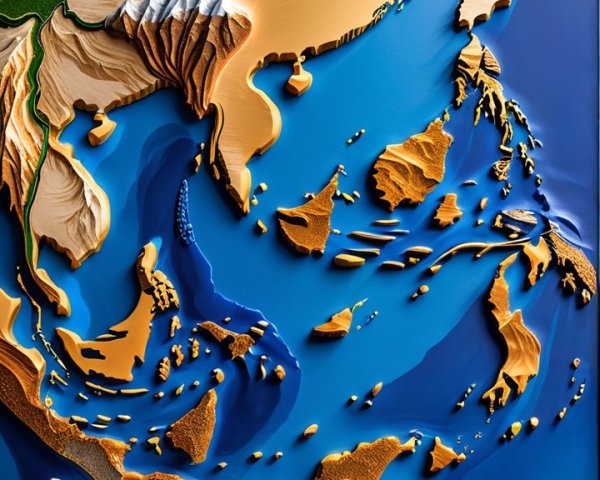 Stylized Topographical Map of East Asia with Details