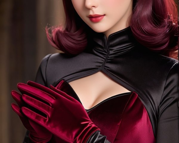 Elegant Young Woman in Red and Black Dress