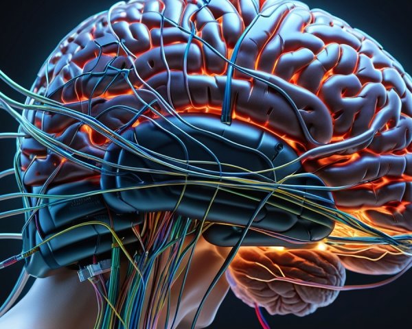 Hyper-realistic human brain with glowing neural pathways