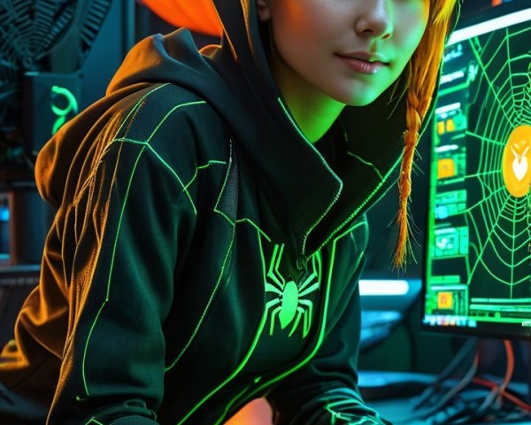 Young Woman in Black Hoodie Amidst Halloween Decor