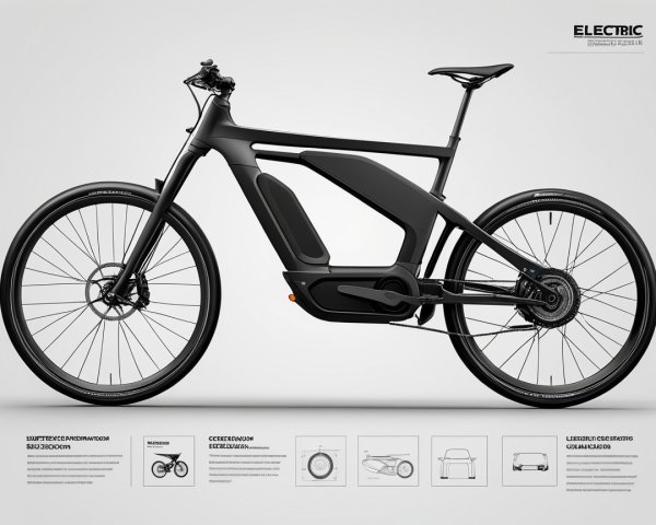 Modern Matte Black Electric Bicycle with Technical Specs