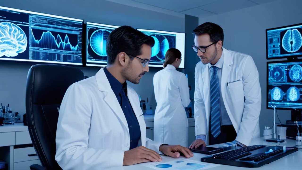 Scientists Analyzing Neurological Data in Research Lab