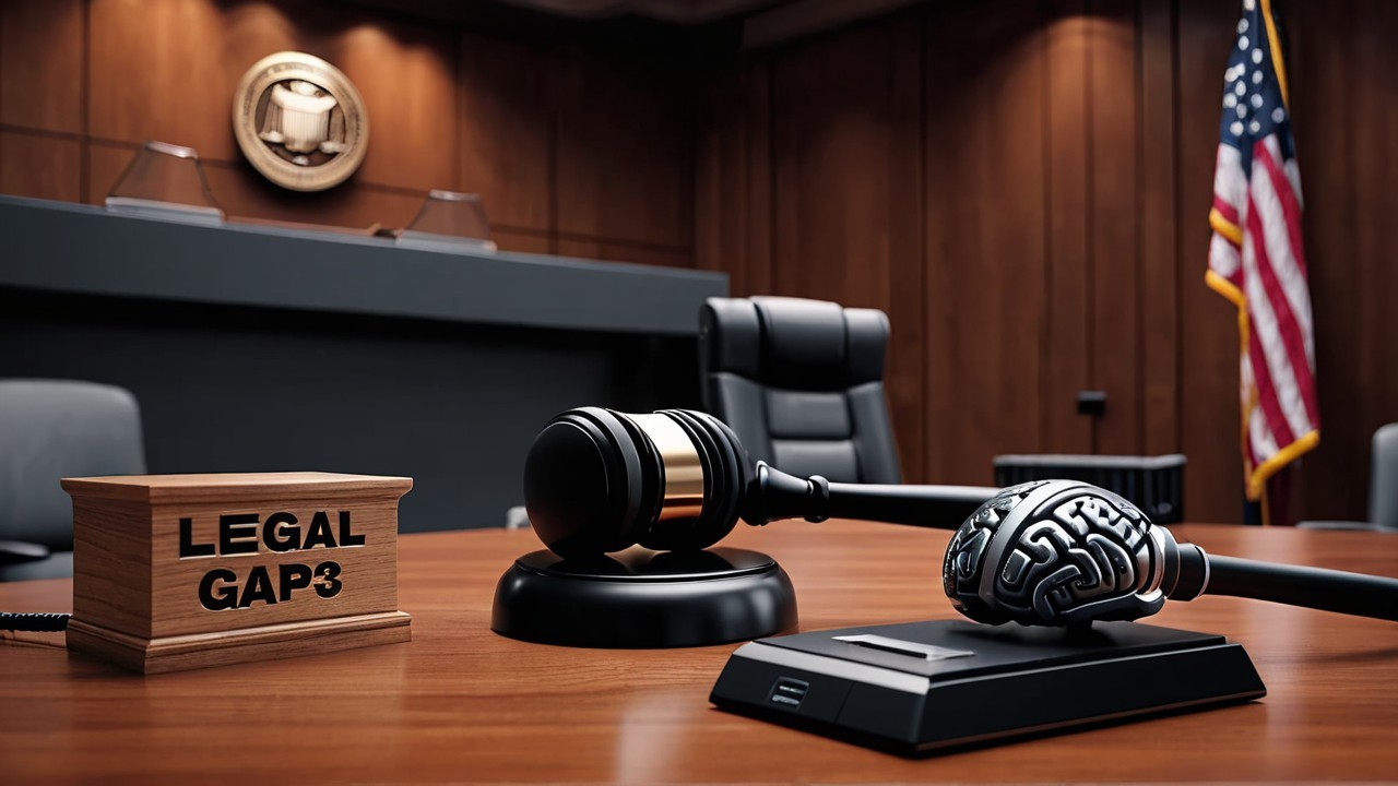 Courtroom Scene with Law and Intellect Symbolism