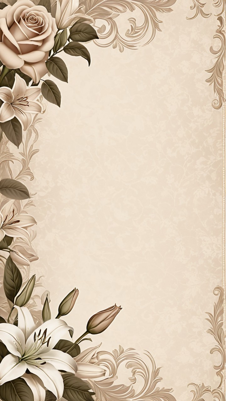 Floral-Themed Border Design in Soft Beige Tones
