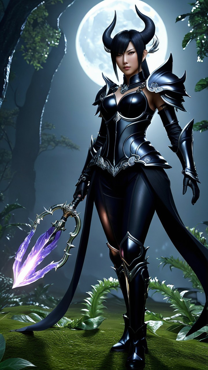 Fantasy Character with Horns in Forest at Night