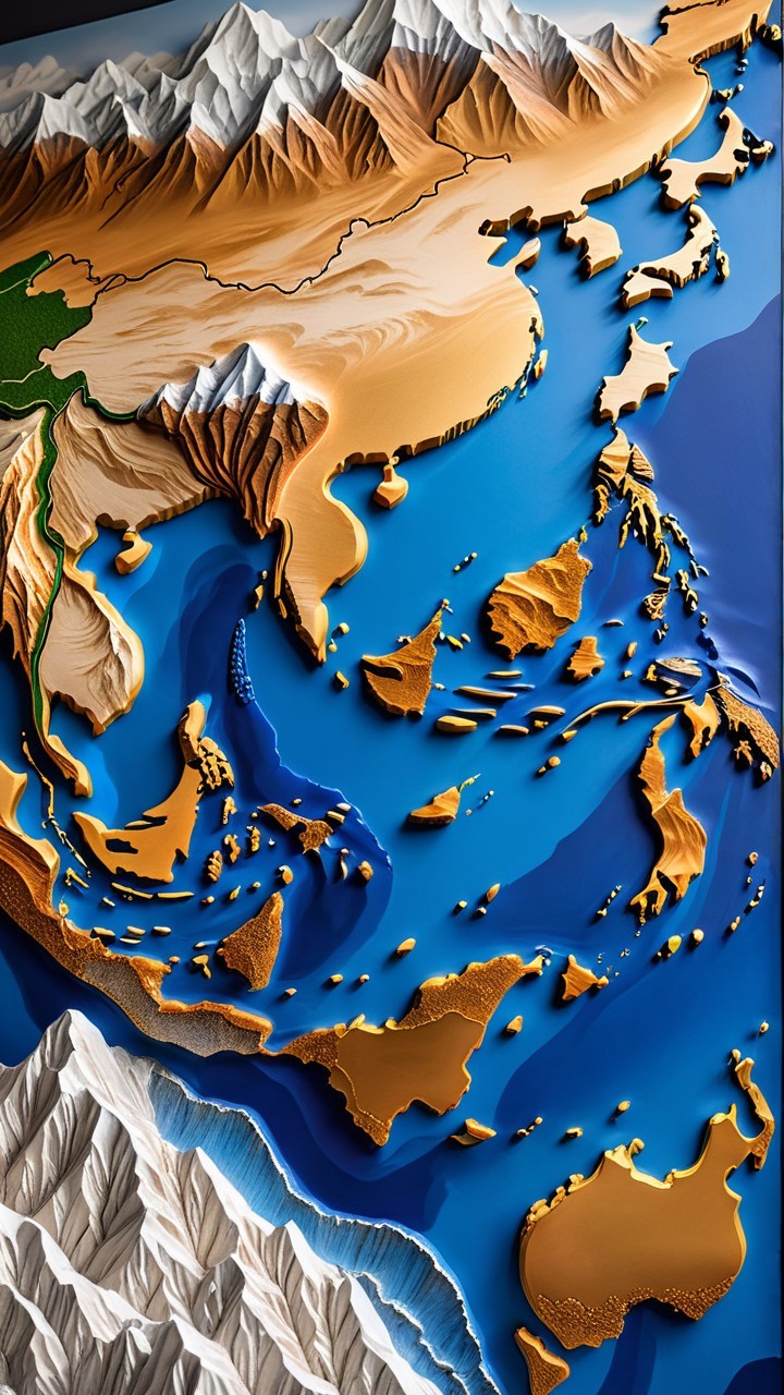 Stylized Topographical Map of East Asia with Details