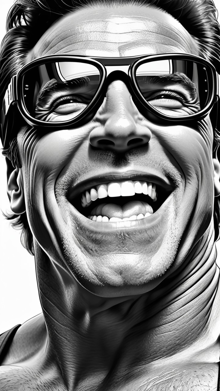 Muscular Figure with Confident Smile and Sunglasses