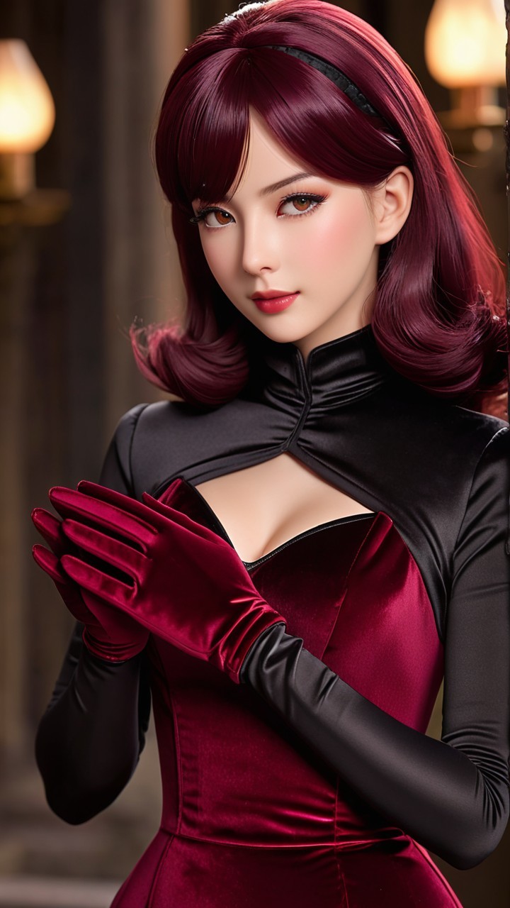 Elegant Young Woman in Red and Black Dress