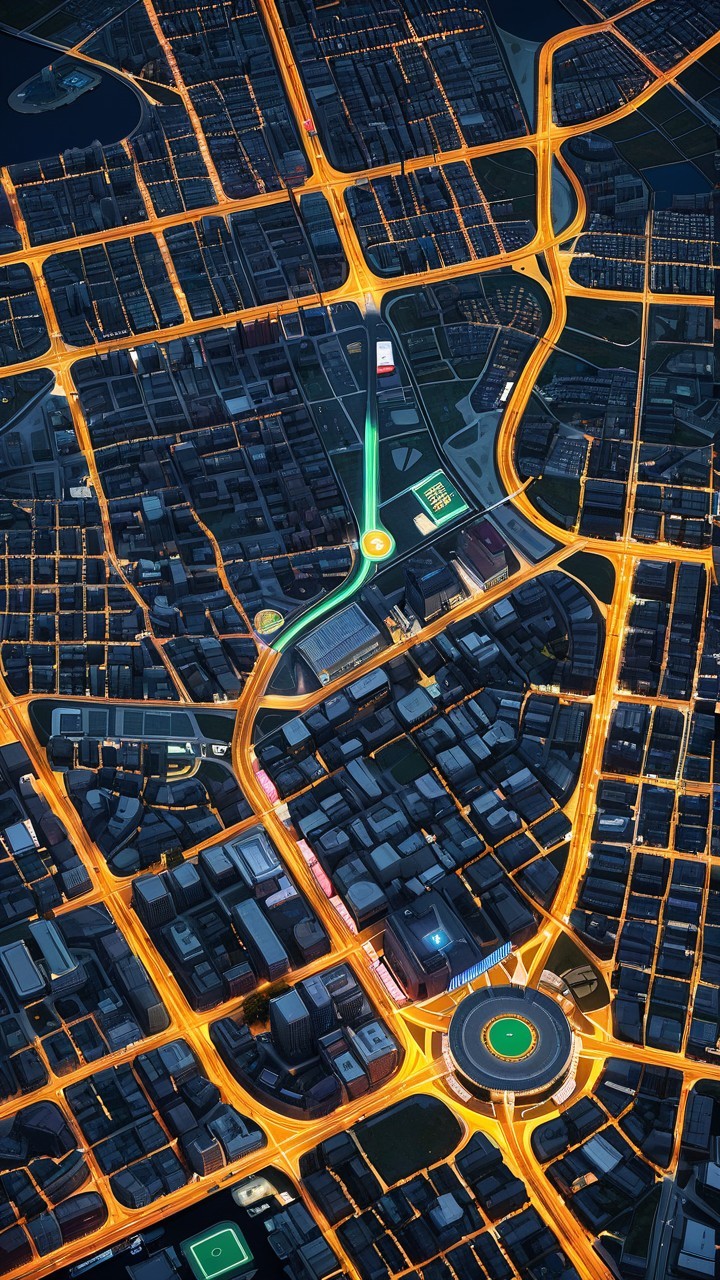 Aerial View of a Lively Urban Area at Night