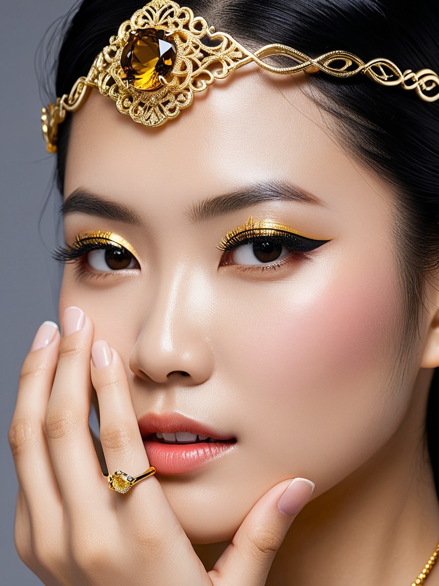 Close-Up Portrait of a Woman with Gold Accessories