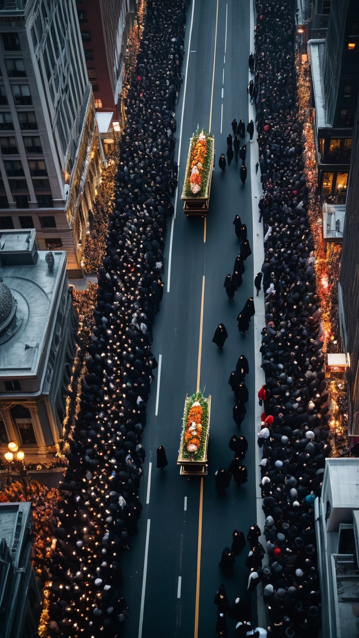 Aerial View of Horse-Drawn Casket Procession