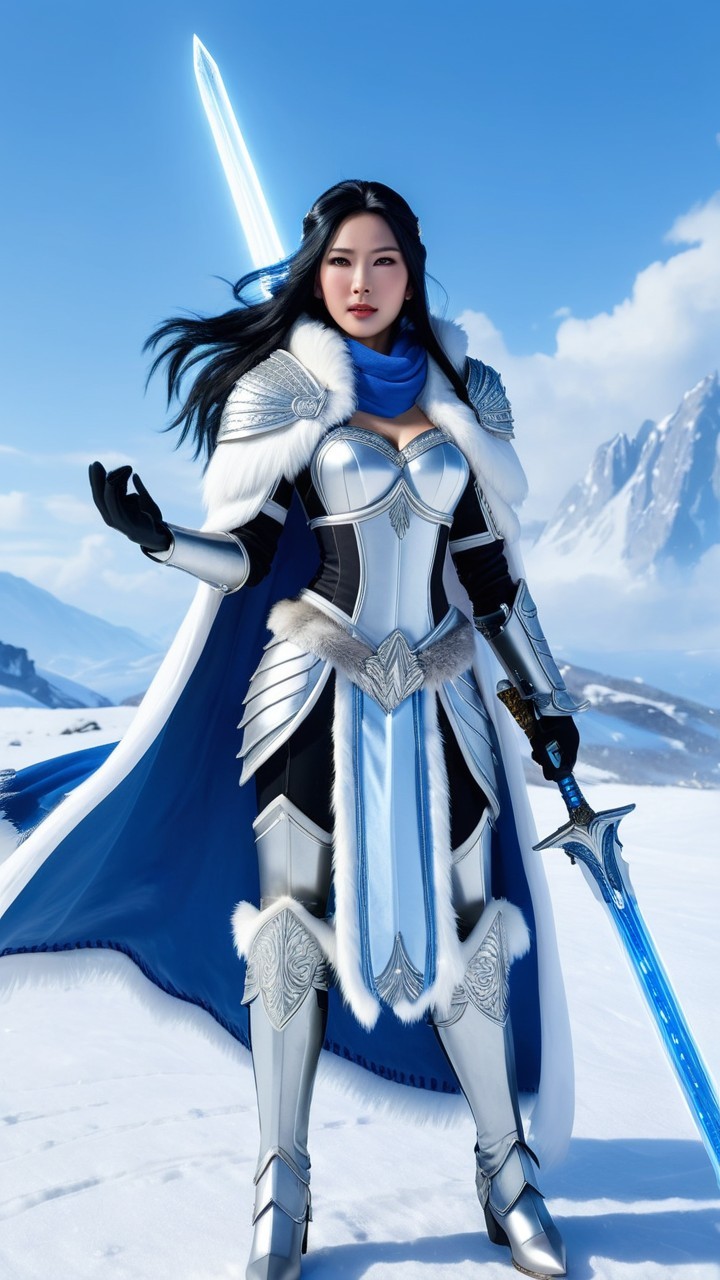 Detailed Fantasy Elf Knight in Snowy Landscape