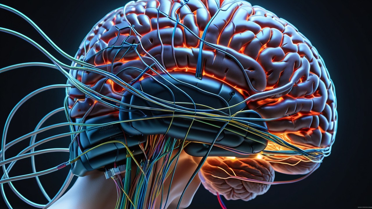 Hyper-realistic human brain with glowing neural pathways
