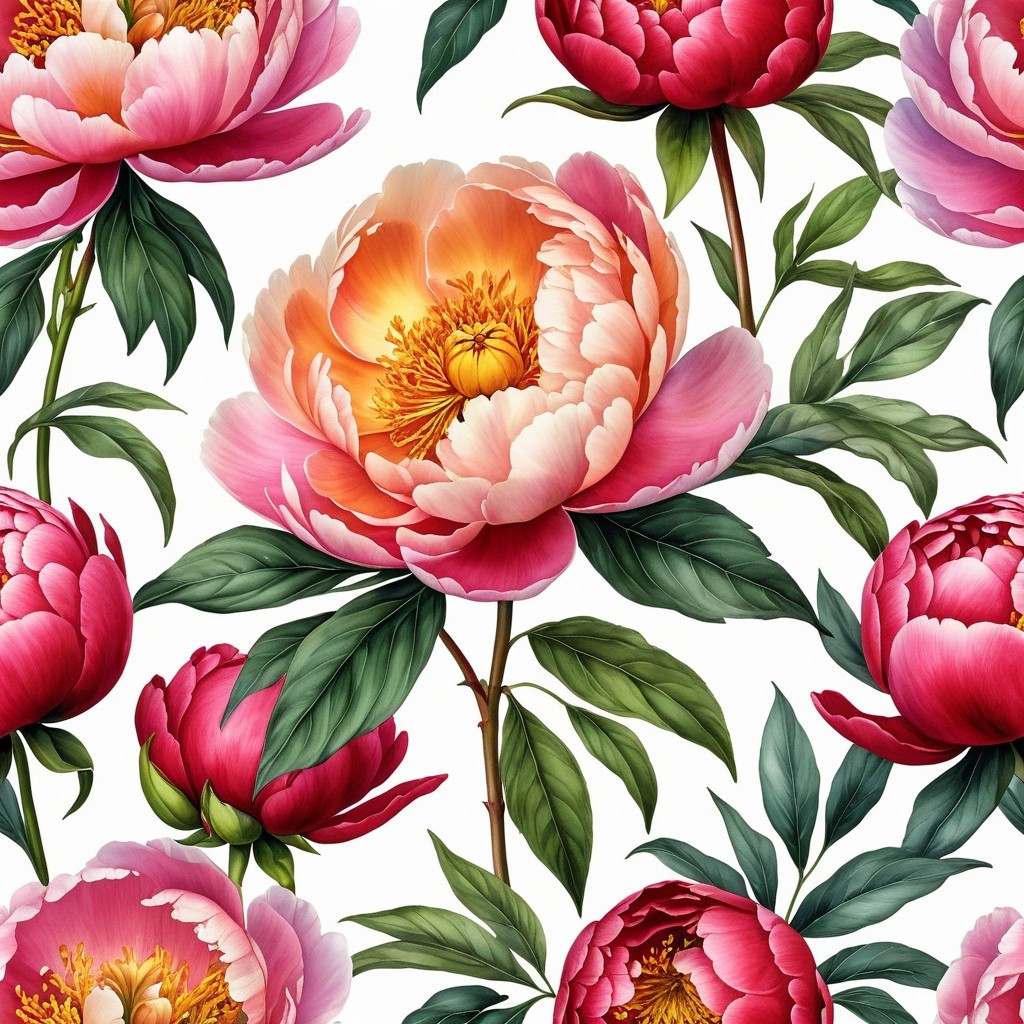 Vibrant Floral Pattern with Lush Peonies in Pink and Coral