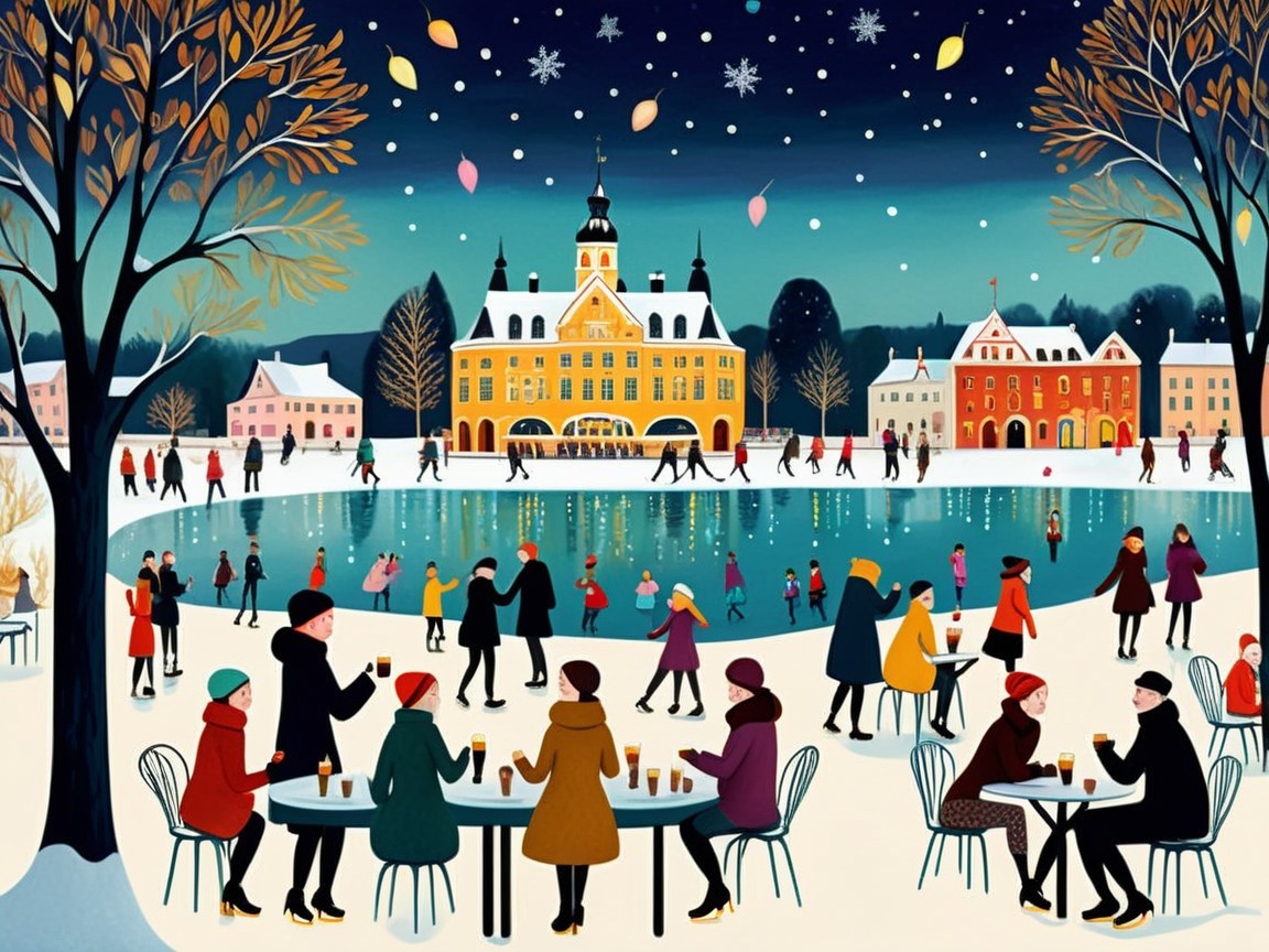 Winter Scene with Skating and Festive Atmosphere