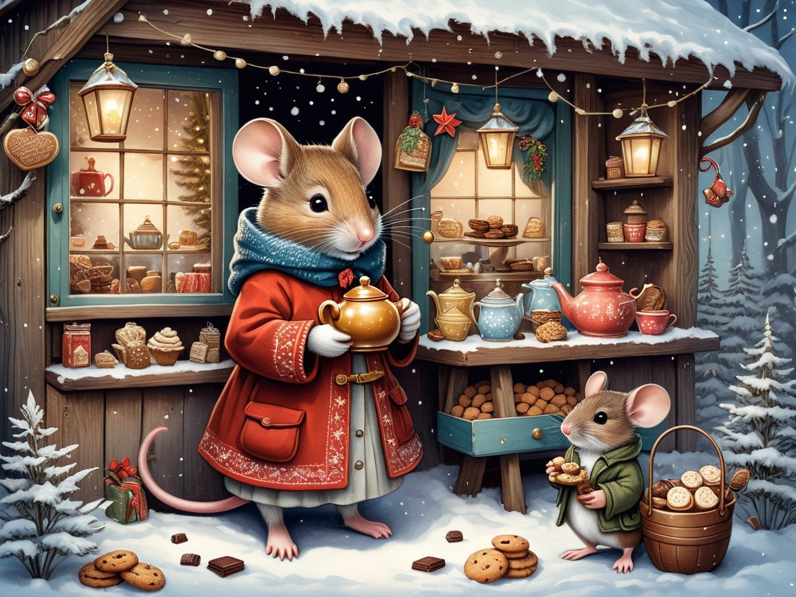 Charming Mice in a Festive Snowy Landscape Scene