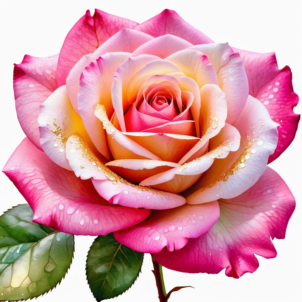Stunning Rose with Pink and White Petals and Yellow Center