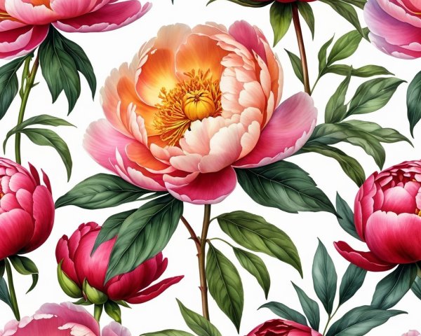 Vibrant Floral Pattern with Lush Peonies in Pink and Coral