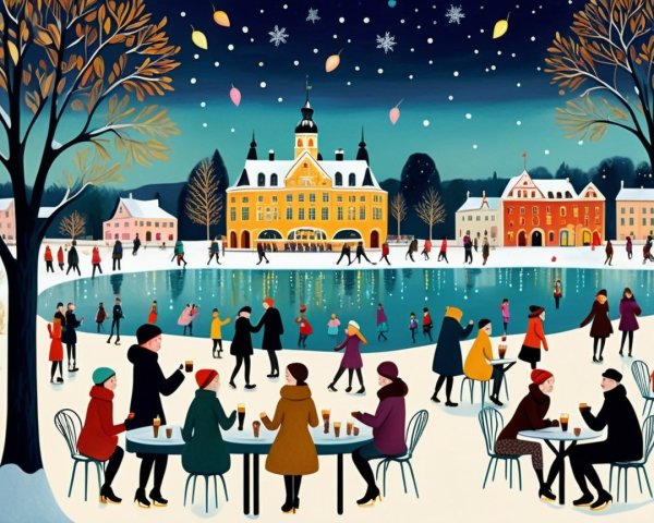 Winter Scene with Skating and Festive Atmosphere
