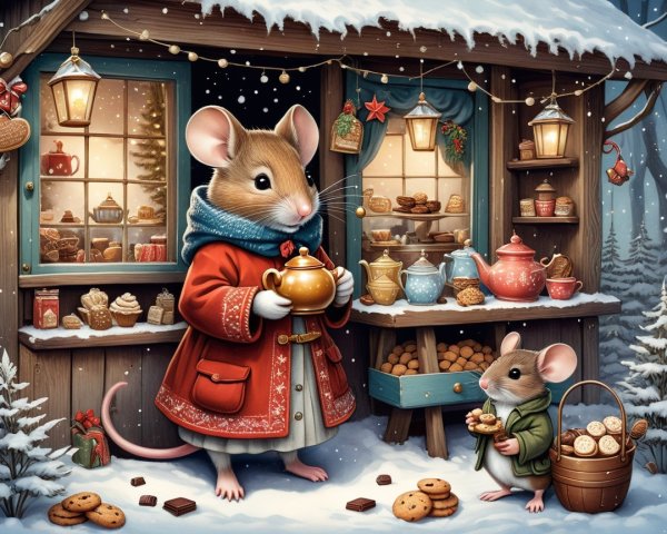 Charming Mice in a Festive Snowy Landscape Scene