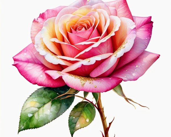Pink Rose in Full Bloom with Yellow Center and Water Droplets