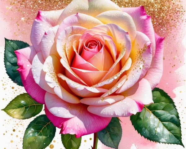 Blooming Rose Illustration with Pink and Yellow Hues