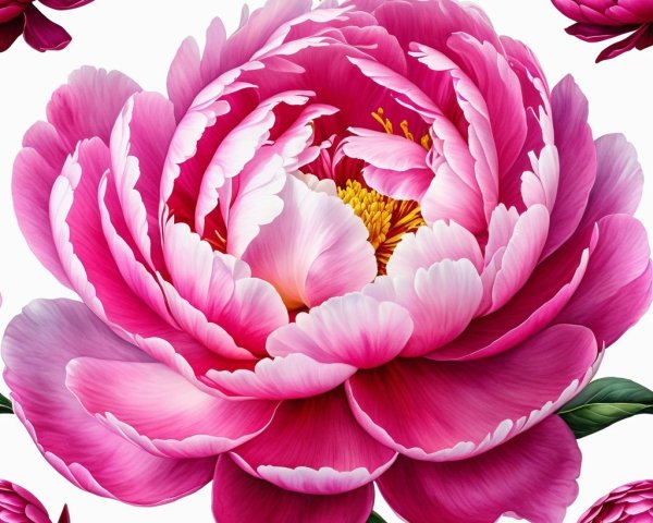 Vibrant Pink Peony with Lush Green Leaves and Details