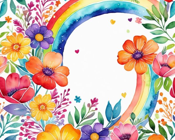 Vibrant Watercolor Floral Design with Rainbow Elements