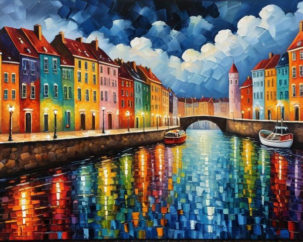 Colorful Canal Scene with Charming Buildings and Boats
