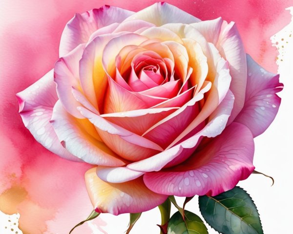 Detailed Rose Blooming with Soft Pink and Cream Petals