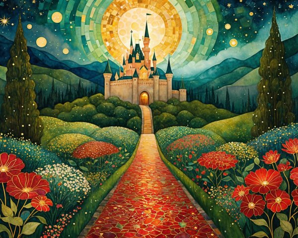 Whimsical Landscape with Castle and Vibrant Pathway