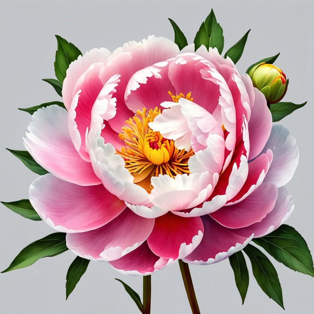 Vivid Hybrid Peony in Watercolor Style