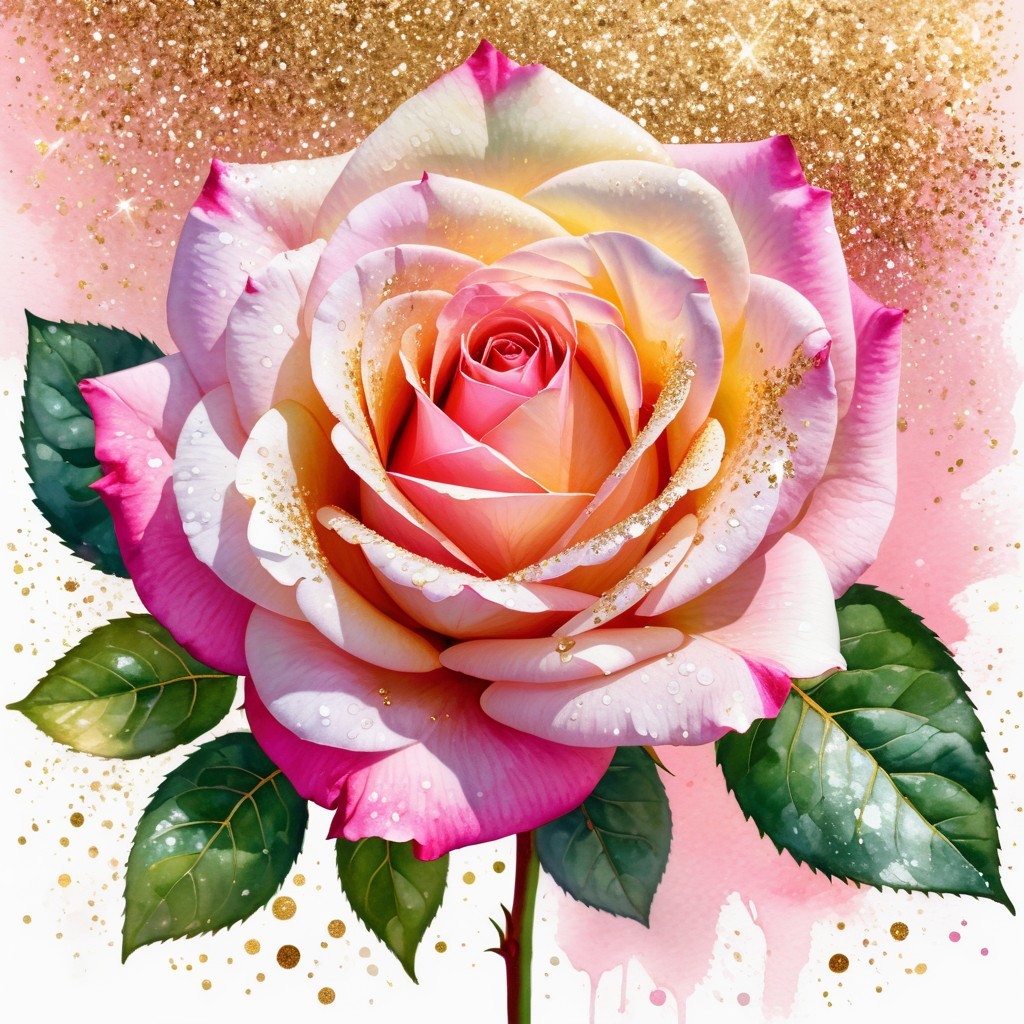 Blooming Rose Illustration with Pink and Yellow Hues