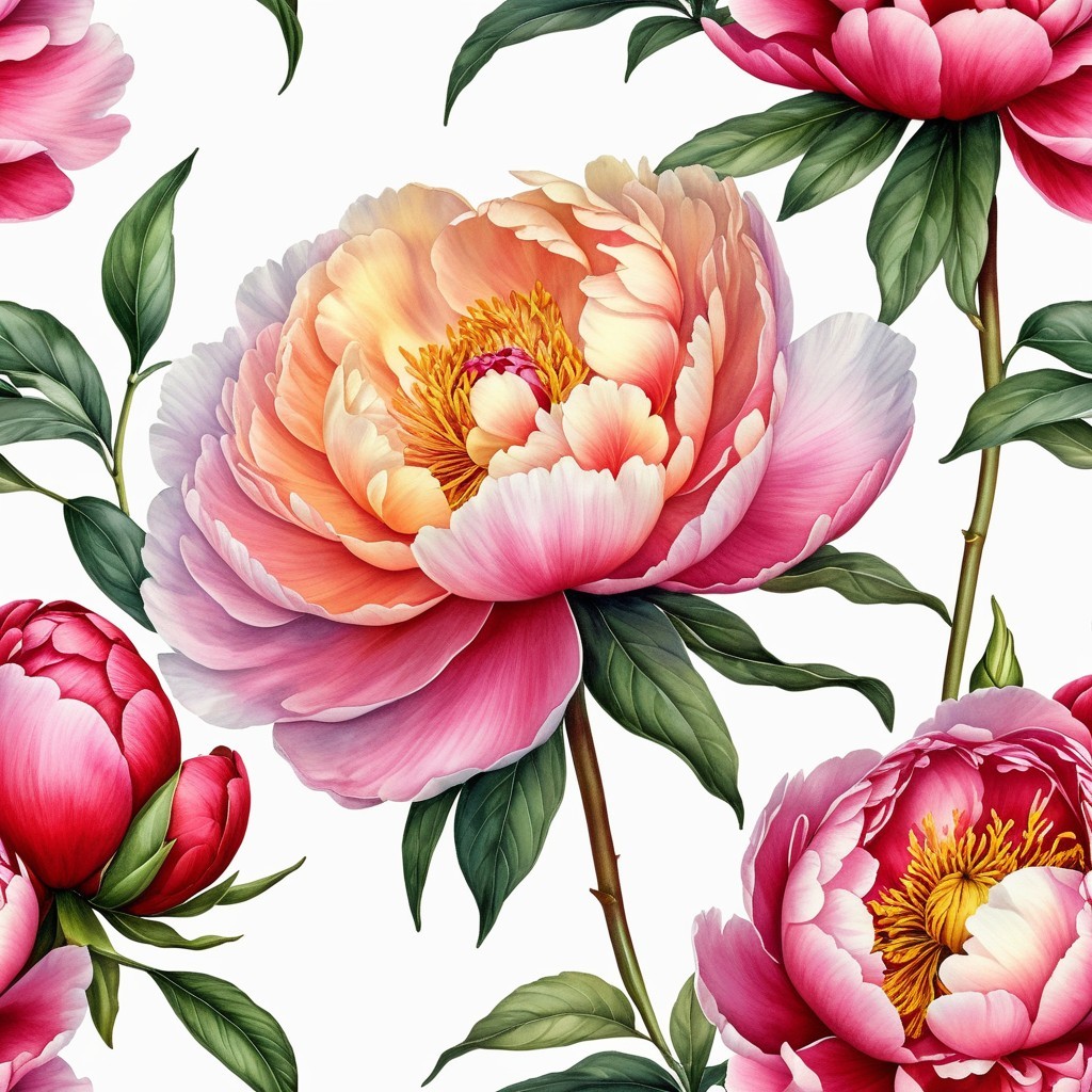 Vibrant Peony Pattern in Soft Pinks and Corals