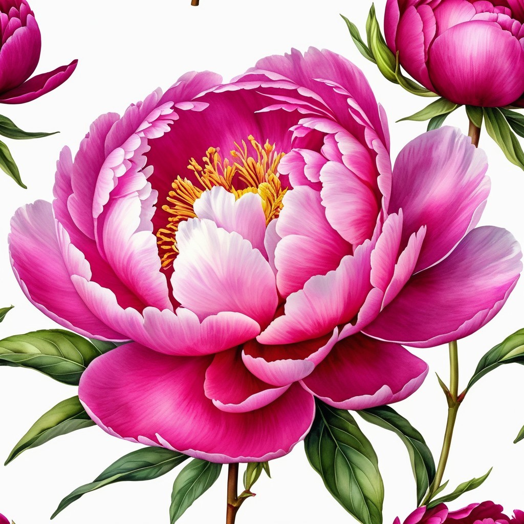 Vibrant Pink Peonies with Lush Petals and Green Leaves