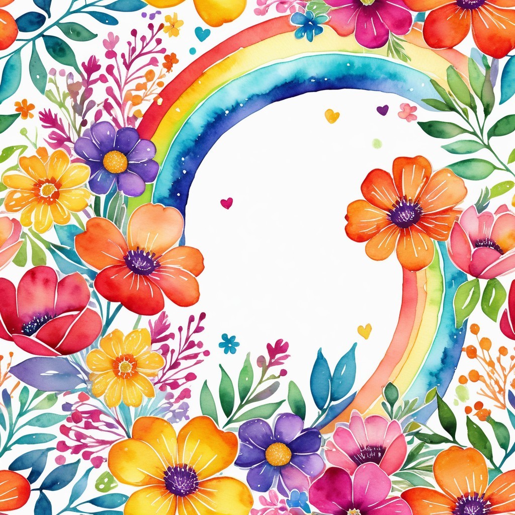 Vibrant Watercolor Floral Design with Rainbow Elements