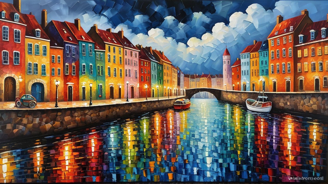 Colorful Canal Scene with Charming Buildings and Boats