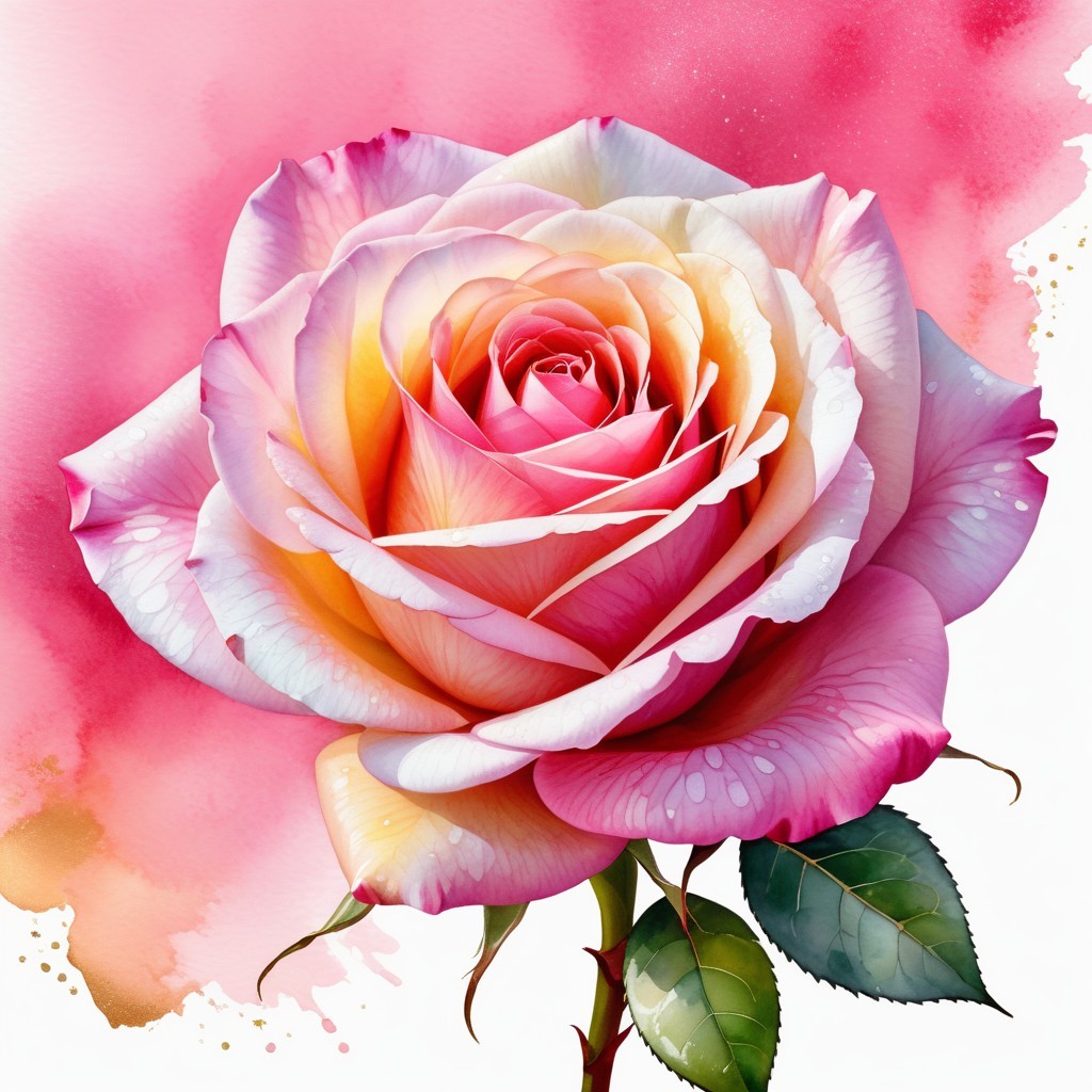Detailed Rose Blooming with Soft Pink and Cream Petals