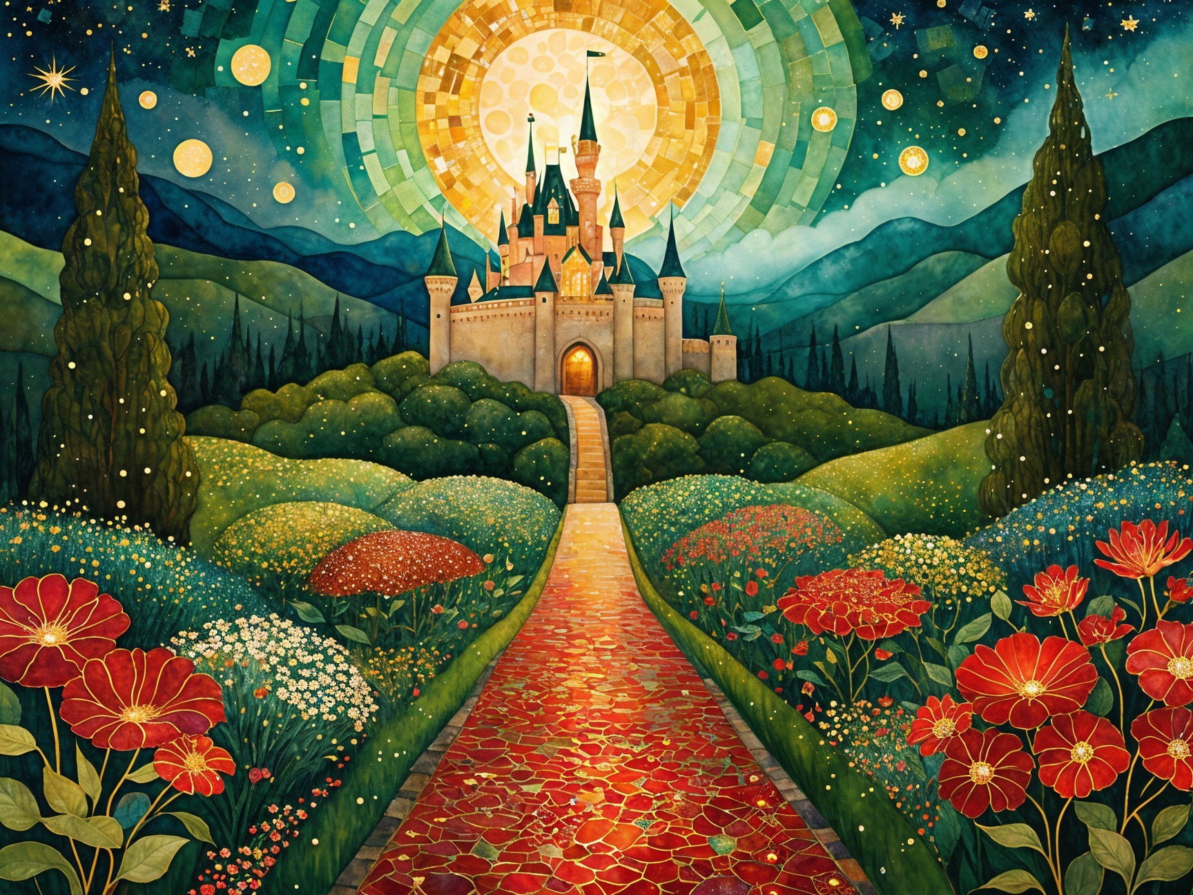 Whimsical Landscape with Castle and Vibrant Pathway