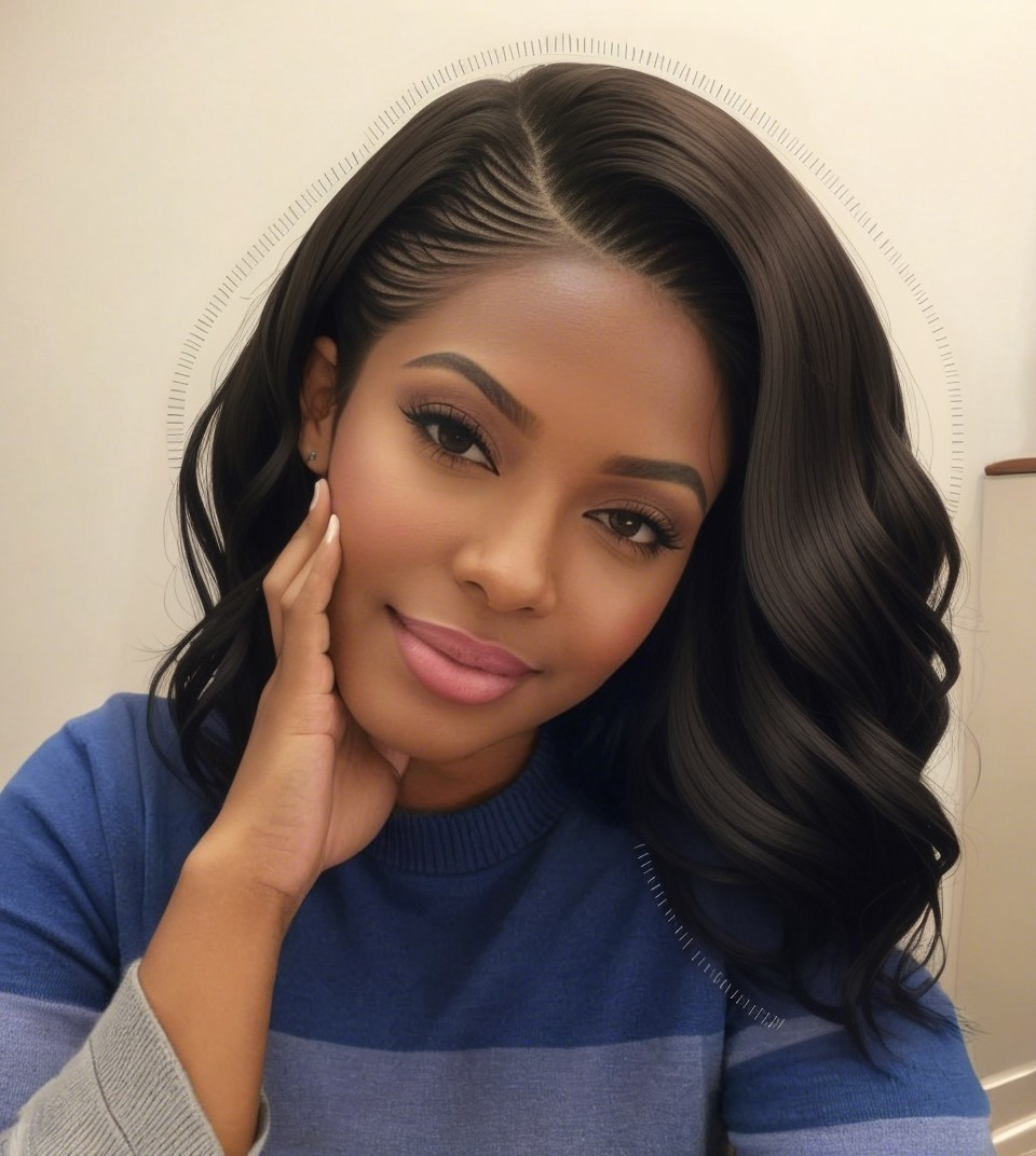 Young Woman with Wavy Hair in Cozy Sweater