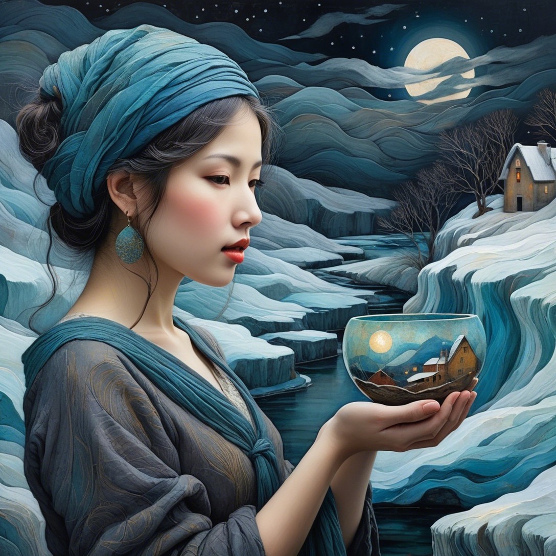 Digital Painting of East Asian Woman in Art Nouveau Style