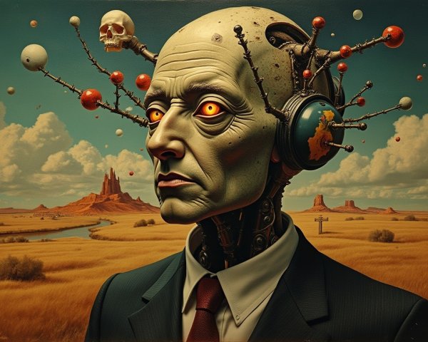 Surreal Portrait of Humanoid Figure with Robotic Head