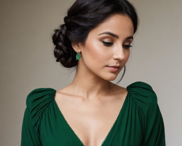 Studio Portrait of Woman in Emerald Green Dress