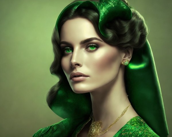 Close-up Portrait of Woman with Green Head Covering