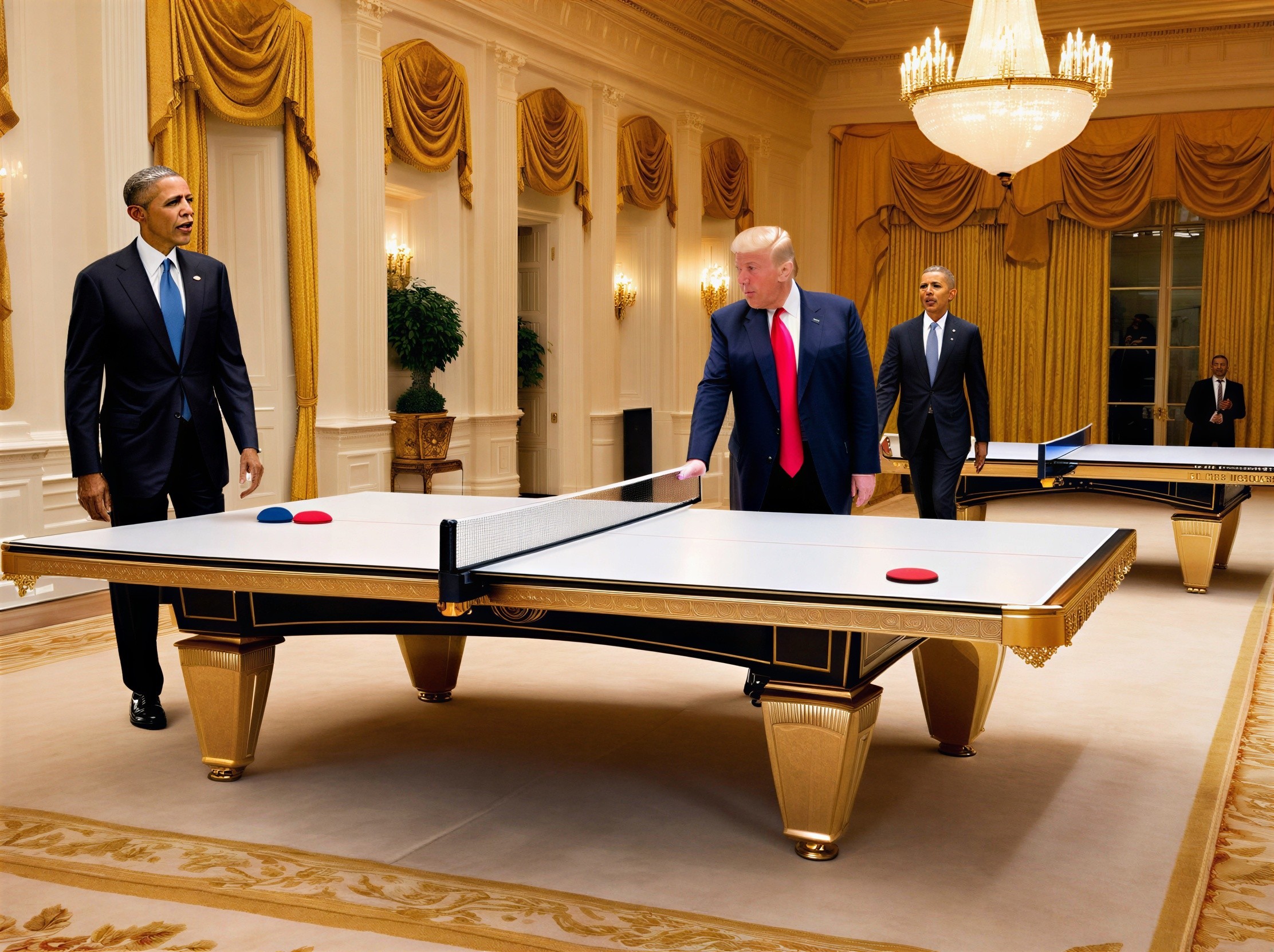 Former U.S. Presidents Playing Table Tennis in Elegance