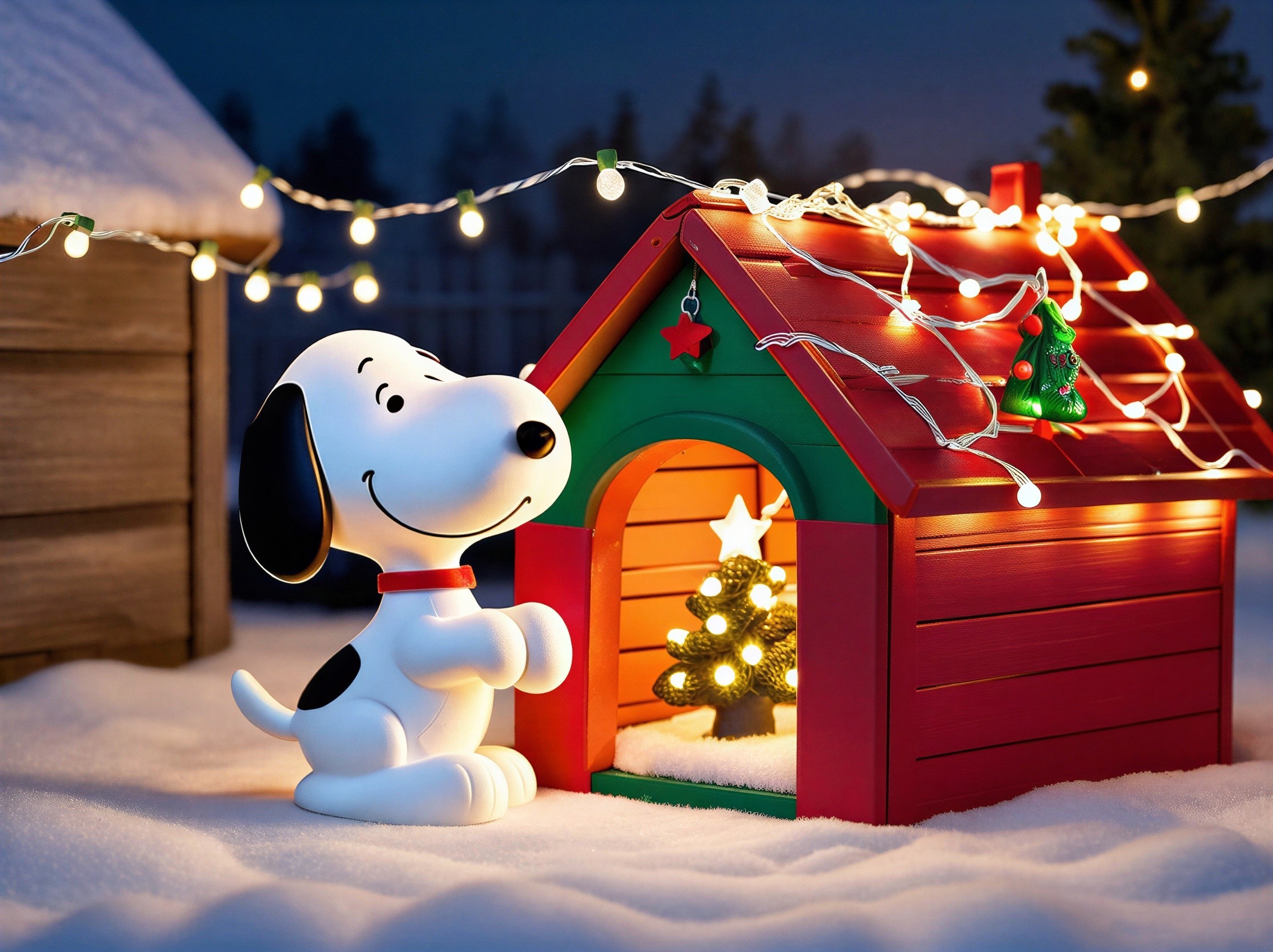 Cartoon Dog by Colorful Holiday Doghouse Scene