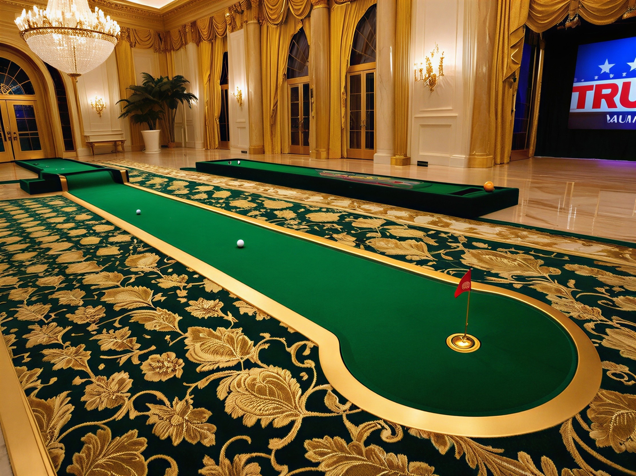 Luxurious Indoor Setting with Putting Green and Decor