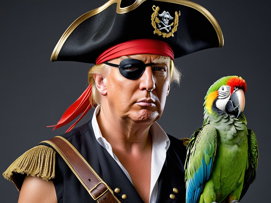 Pirate Character with Hat, Eyepatch, and Parrot
