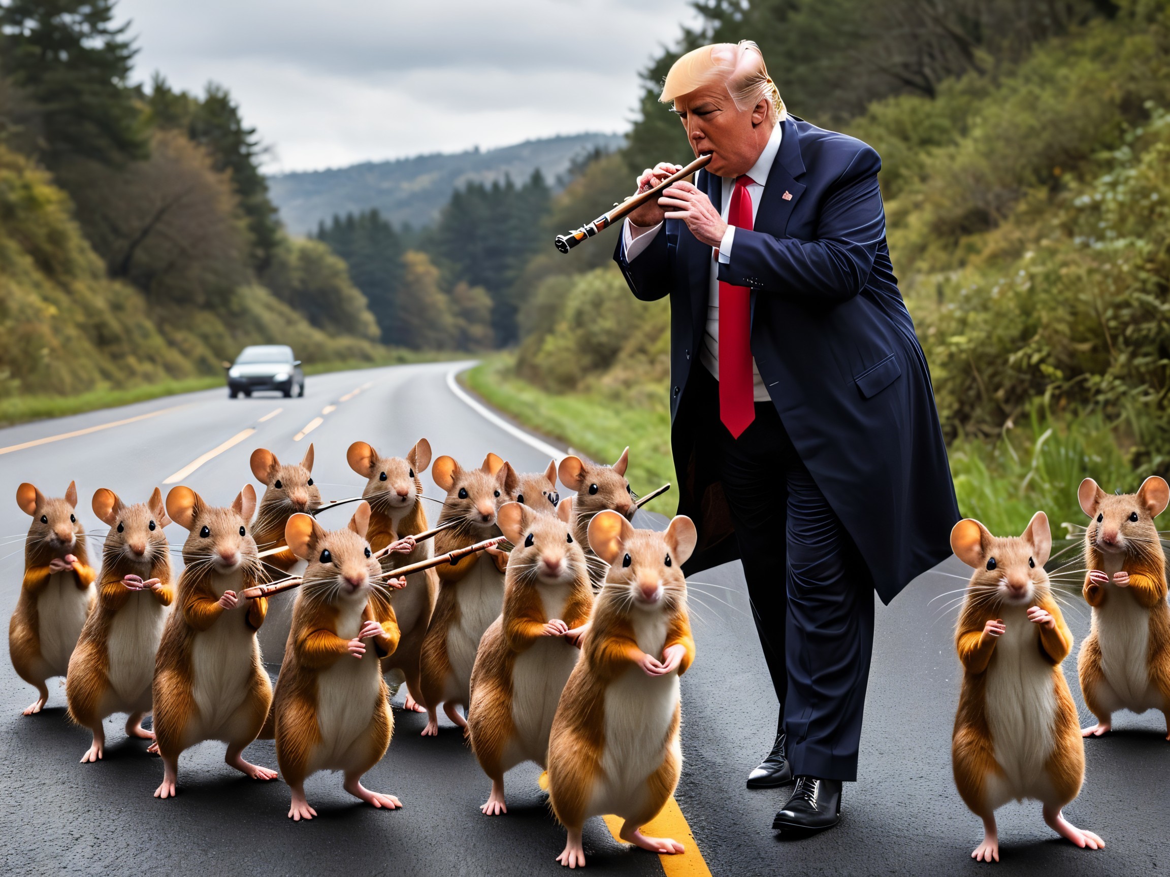 Whimsical Scene of Flute Playing with Cartoon Mice