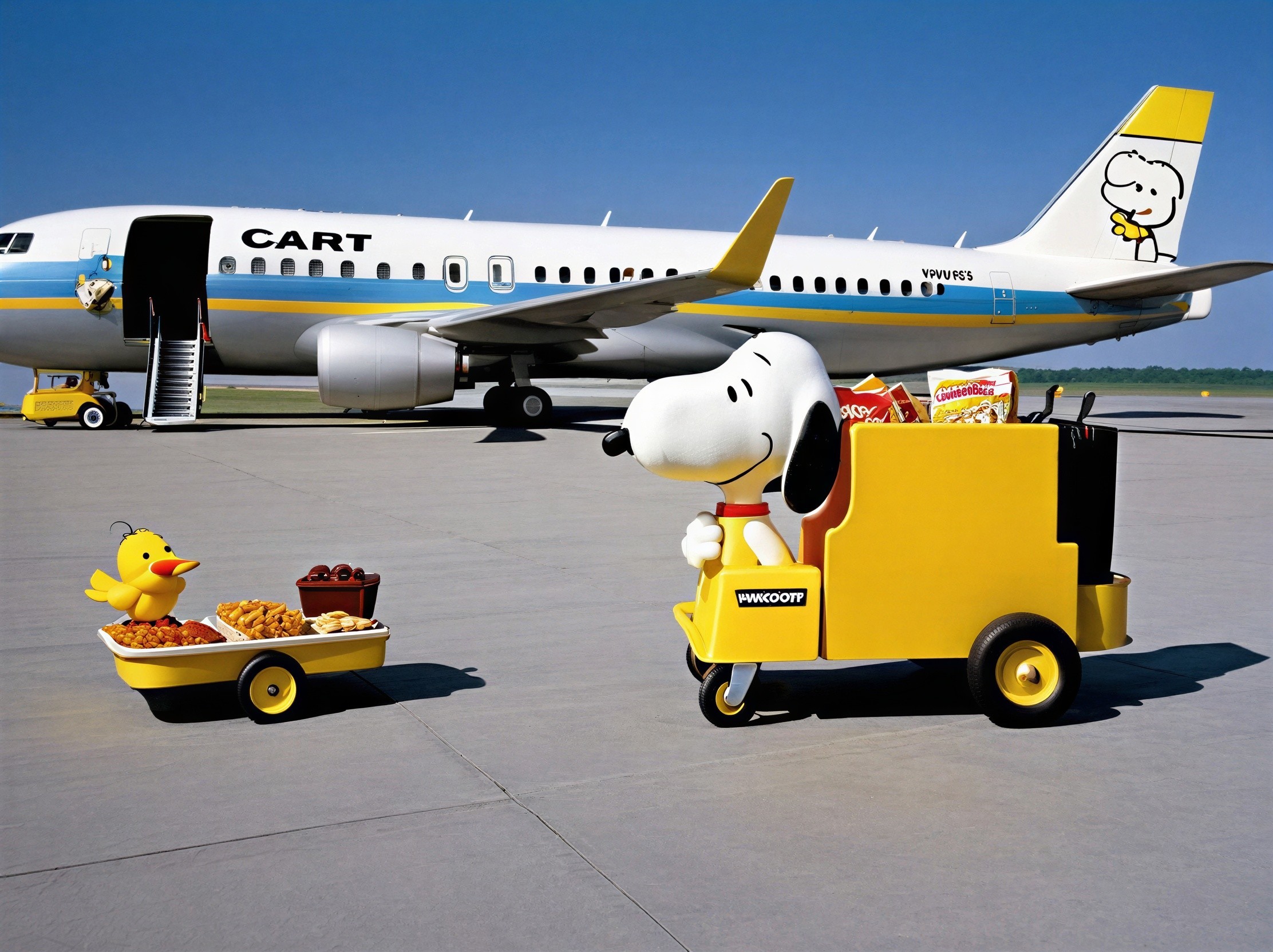 Snoopy Character in Yellow Truck at Airport Scene